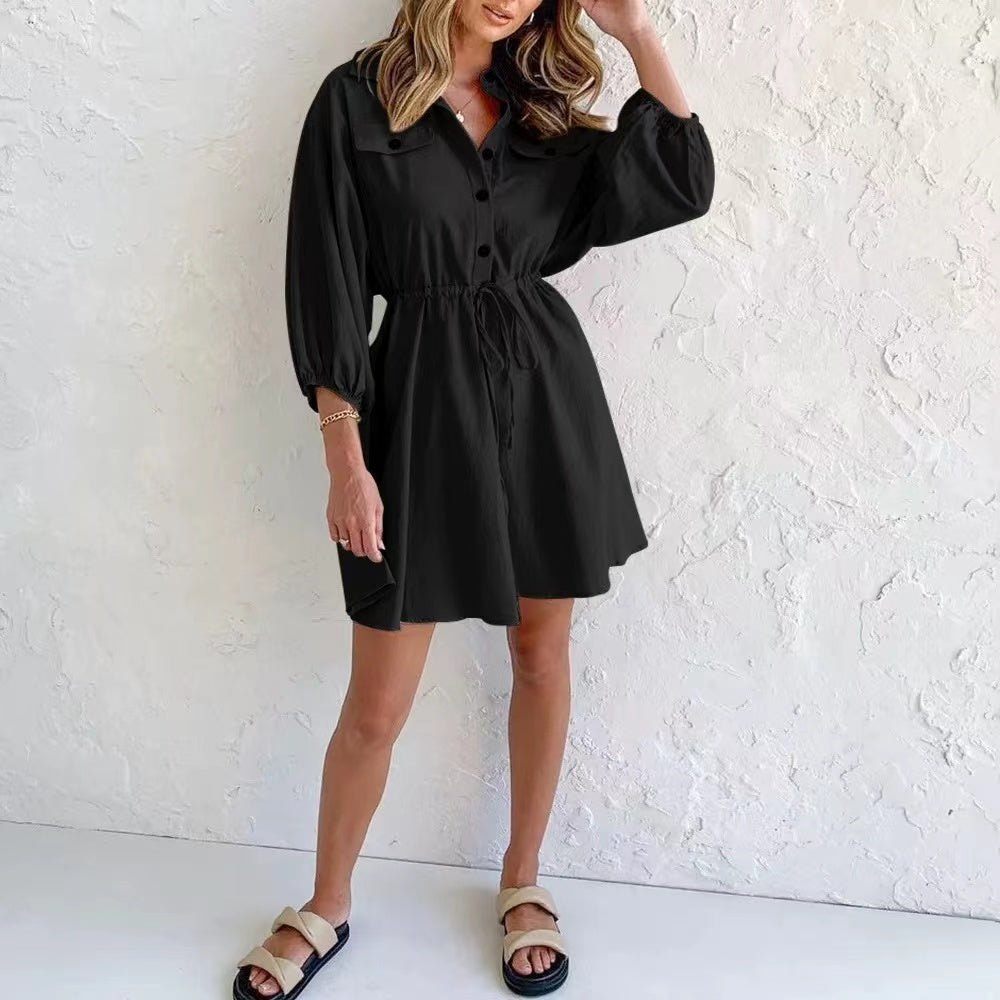 Tina Lapel Shirt Lace Up Casual Dress Dresses Claire & Clara 