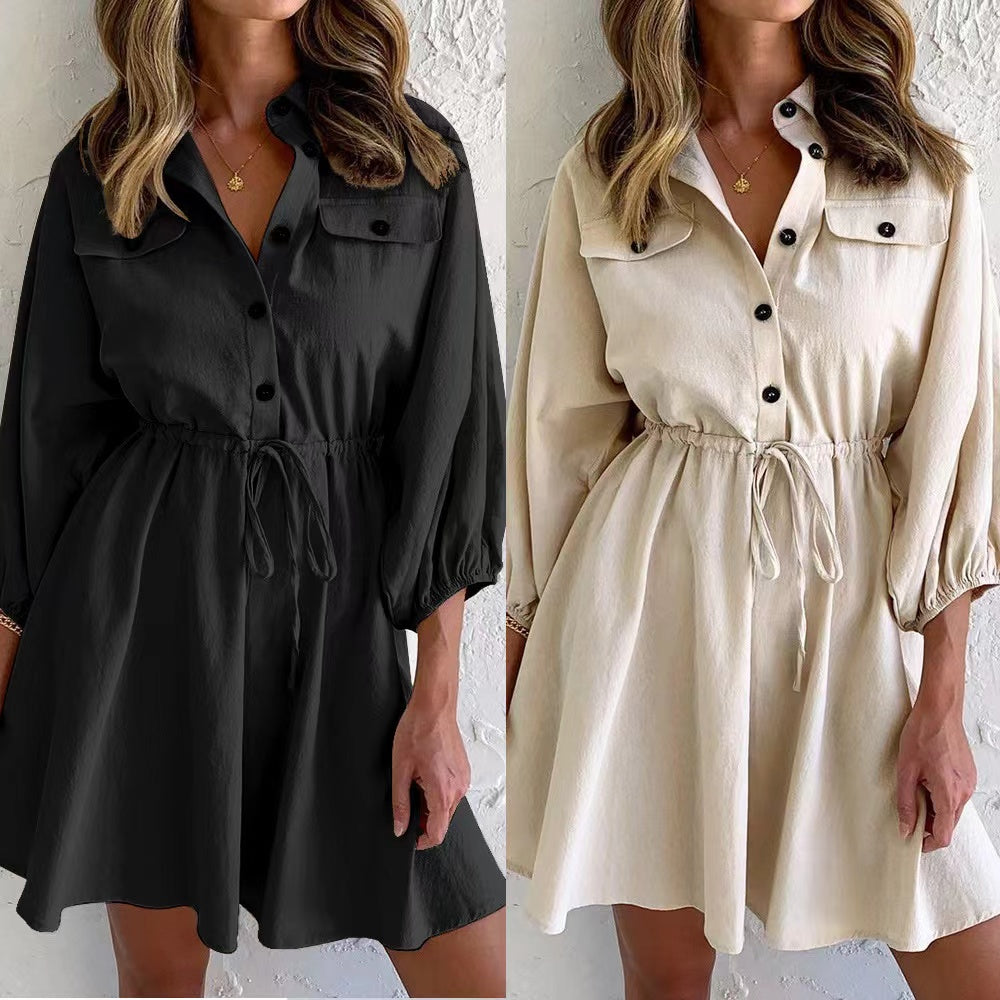 Tina Lapel Shirt Lace Up Casual Dress Dresses Claire & Clara 