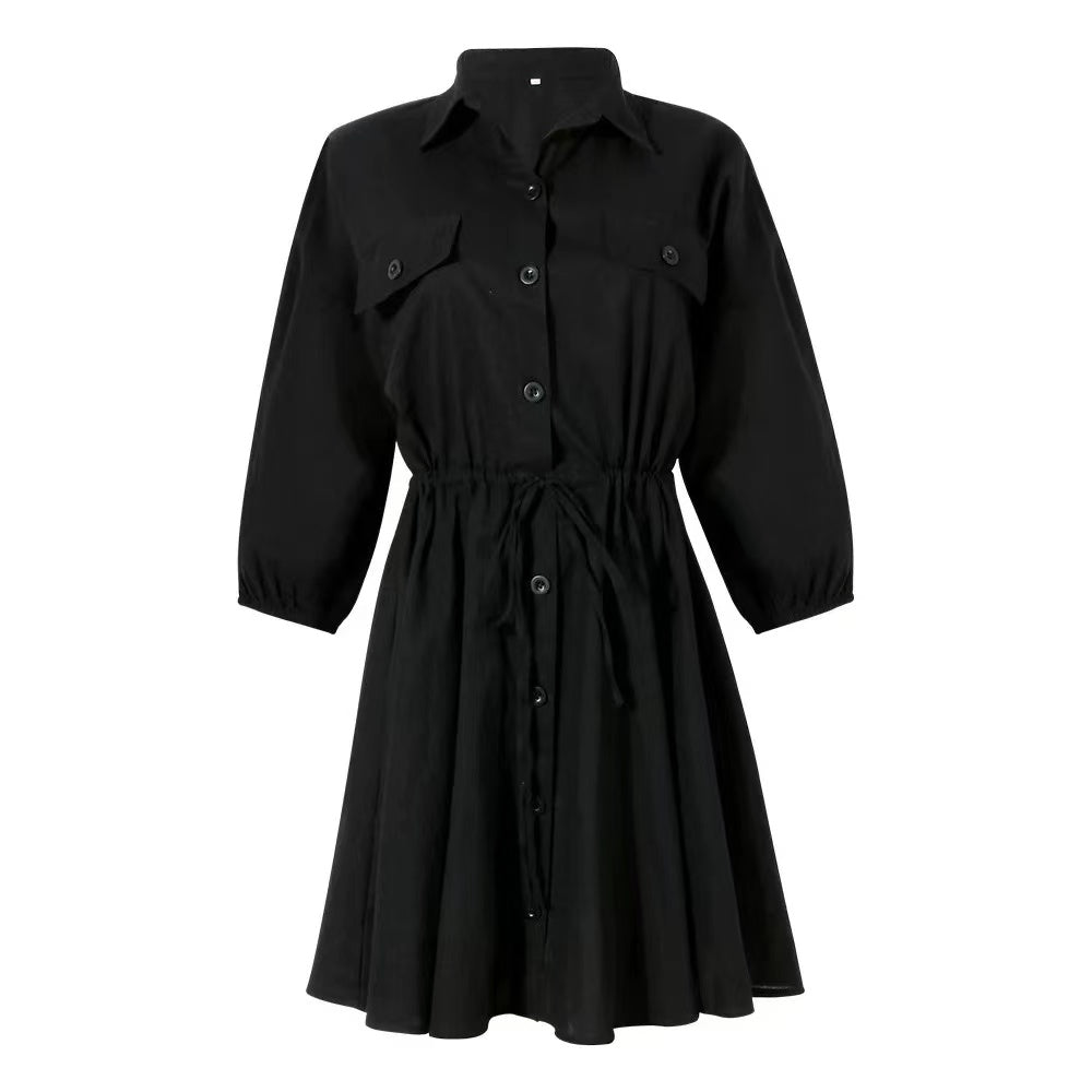 Tina Lapel Shirt Lace Up Casual Dress Dresses Claire & Clara 