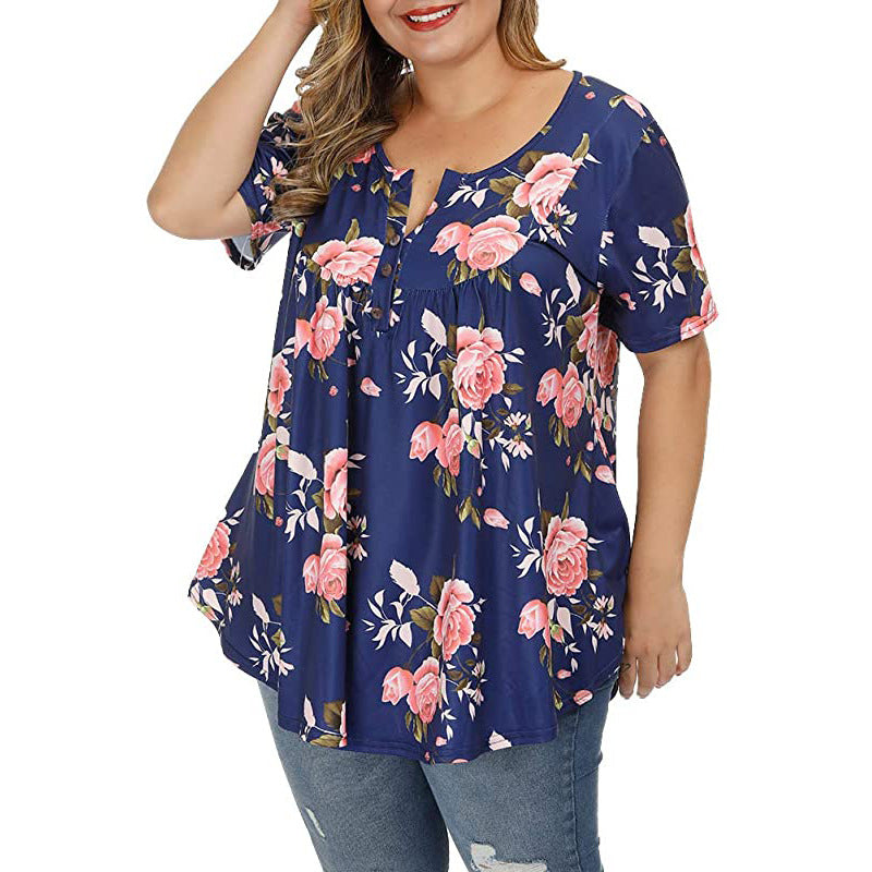 Vanessa Plus Size Floral Short Sleeve Top Top Claire & Clara Blue S 