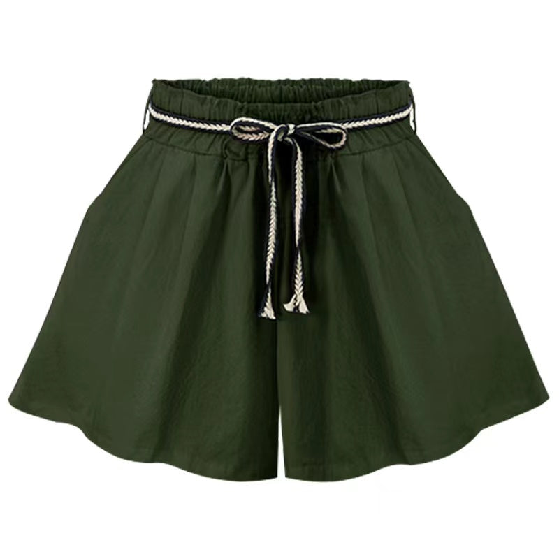 Virginia Lace Up High Waist Wide Leg Shorts Bottoms Claire & Clara Green US 4 