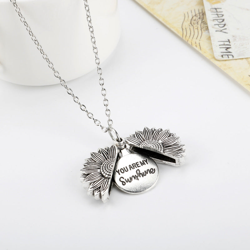 YOU ARE MY Sunshine Sunflower Necklace Necklace Claire & Clara Silver 